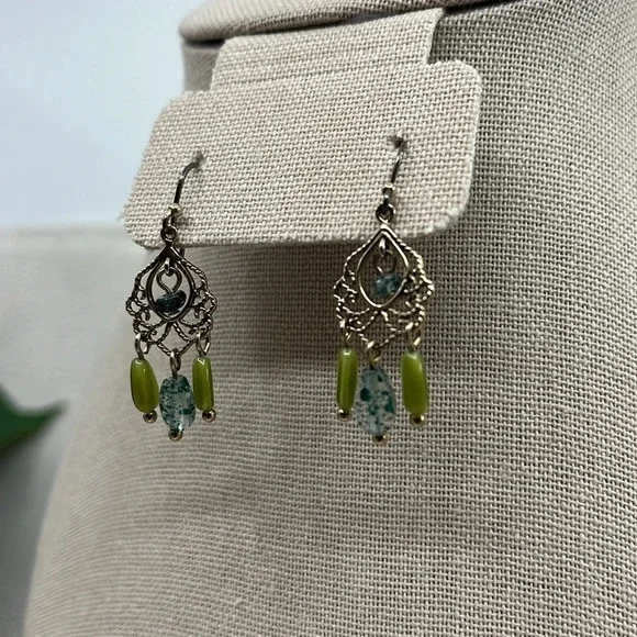 Liz Claiborne Vintage Chandelier Earrings 💚 Elegant Filigree Design - Picture 4 of 8